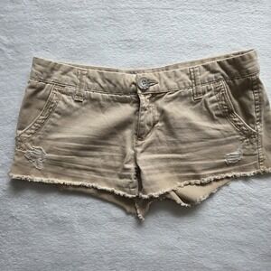 Y2K Khaki Aeropostale Low Rise  Mini Shorts Distressed Raw Hem Sz 5/6